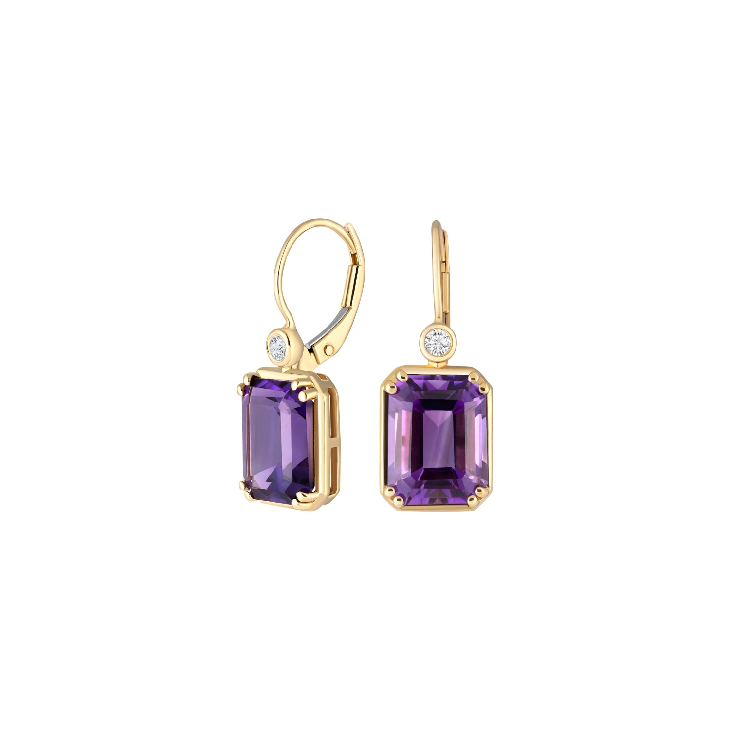 Rectangular Amethyst Drop Earrings in 18K Yellow Gold