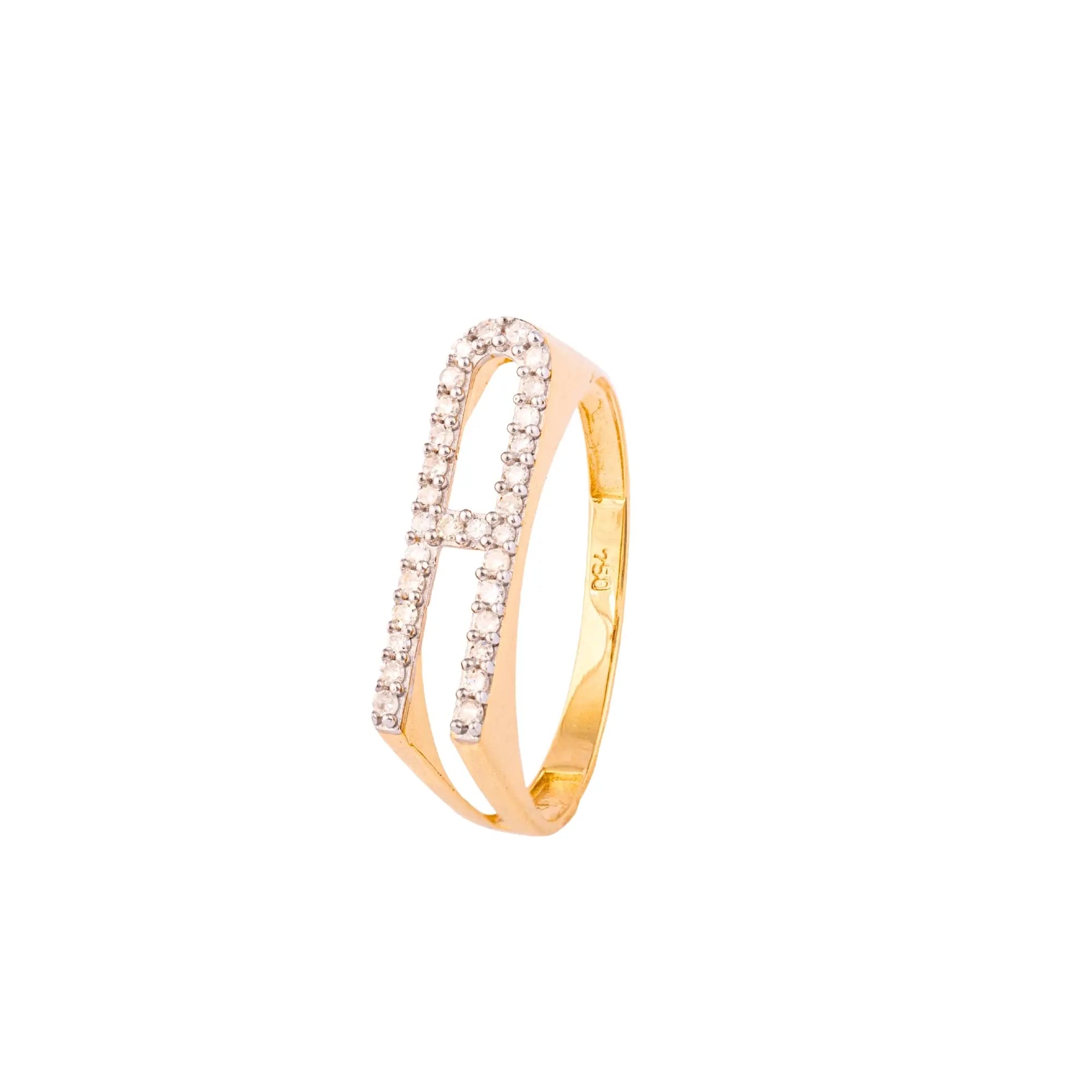 18K Yellow Gold Pavé Diamond Letter Ring | JJ Jewelry Miami