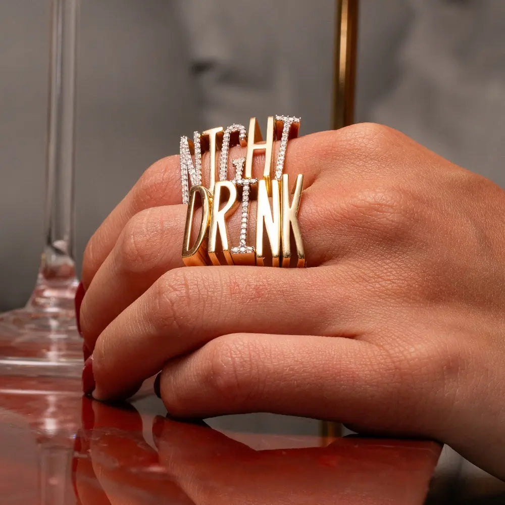 Yellow Gold & Diamond Letter Rings Princess Jewelry Shop