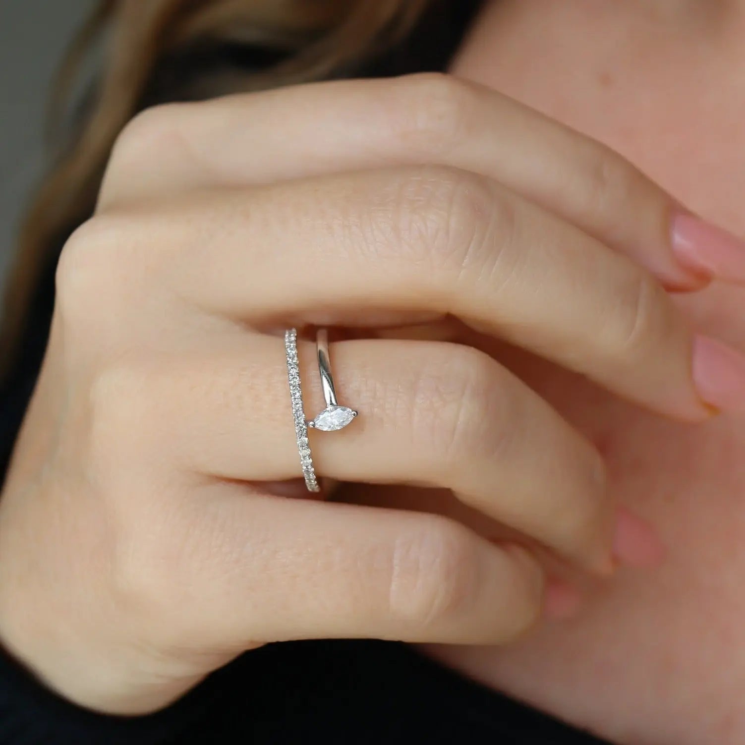 Spiral Marquise Diamond Double Band Ring-Princess Jewelry Shop