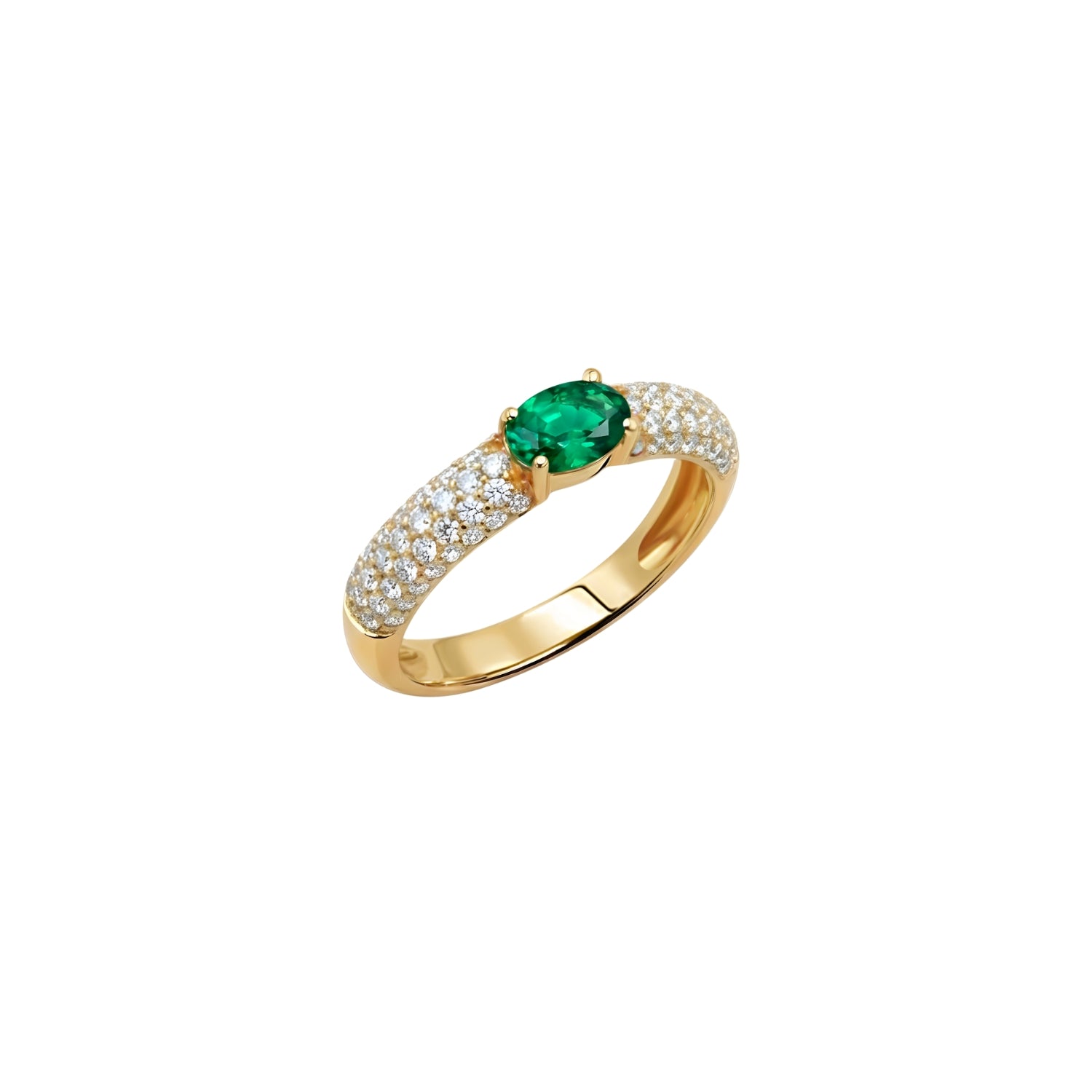 Oval Emerald & Diamond Bold Ring in 18K Yellow or White Gold