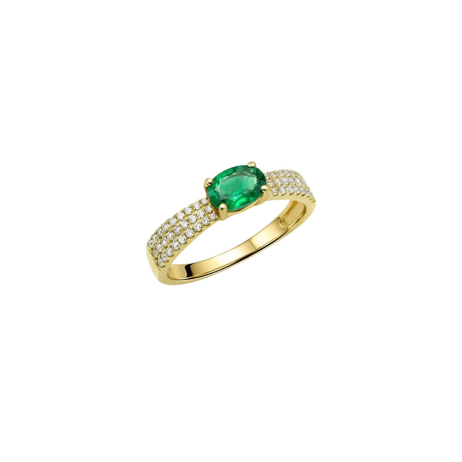 Oval Emerald & Diamond Small Ring in 18K Yellow or White Gold