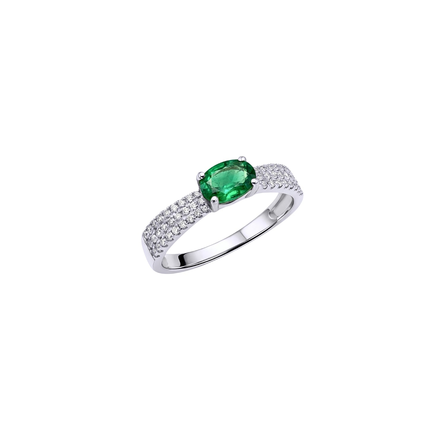 Oval Emerald & Diamond Small Ring in 18K Yellow or White Gold