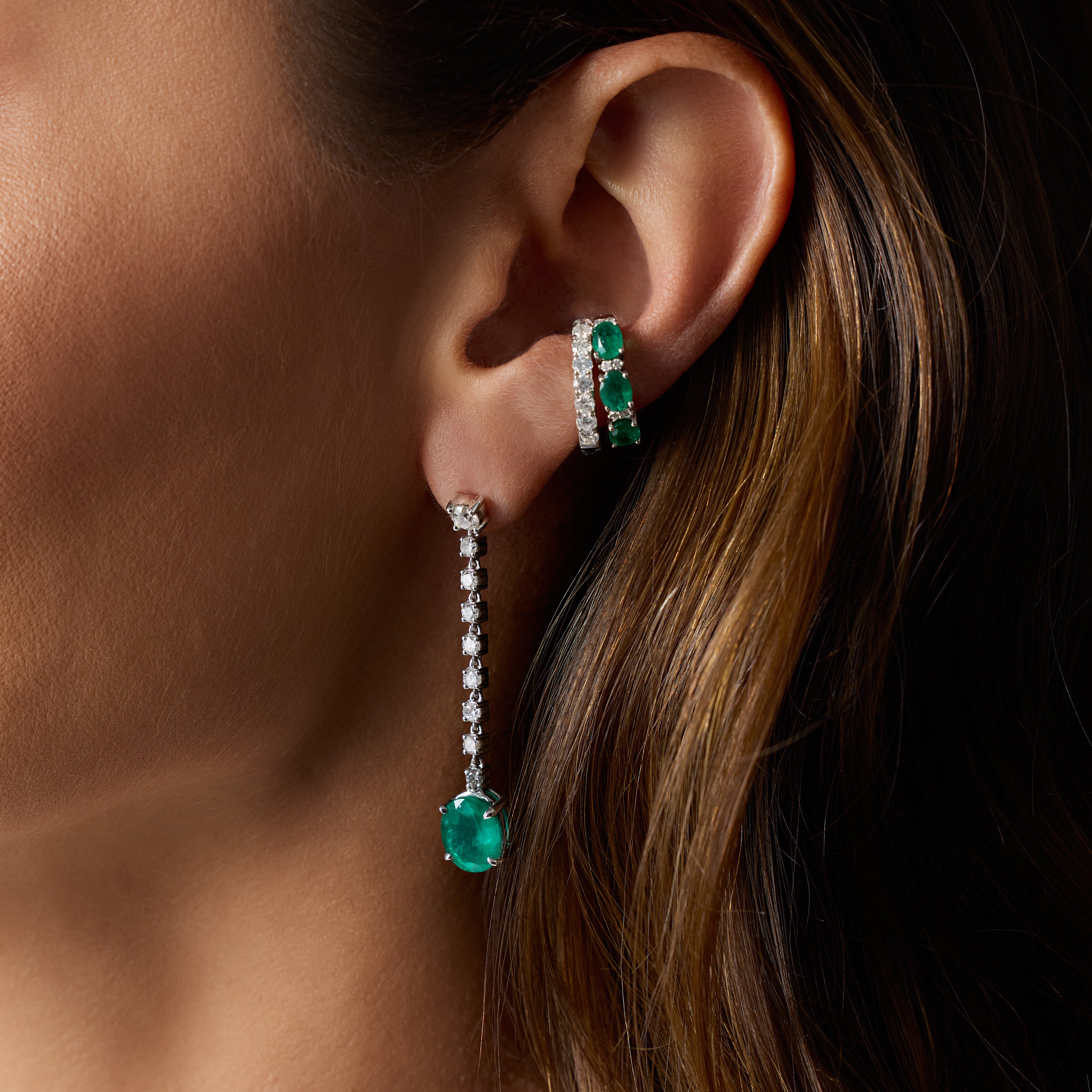 Three-Stone Colored Stones & Diamond Ear Cuffs