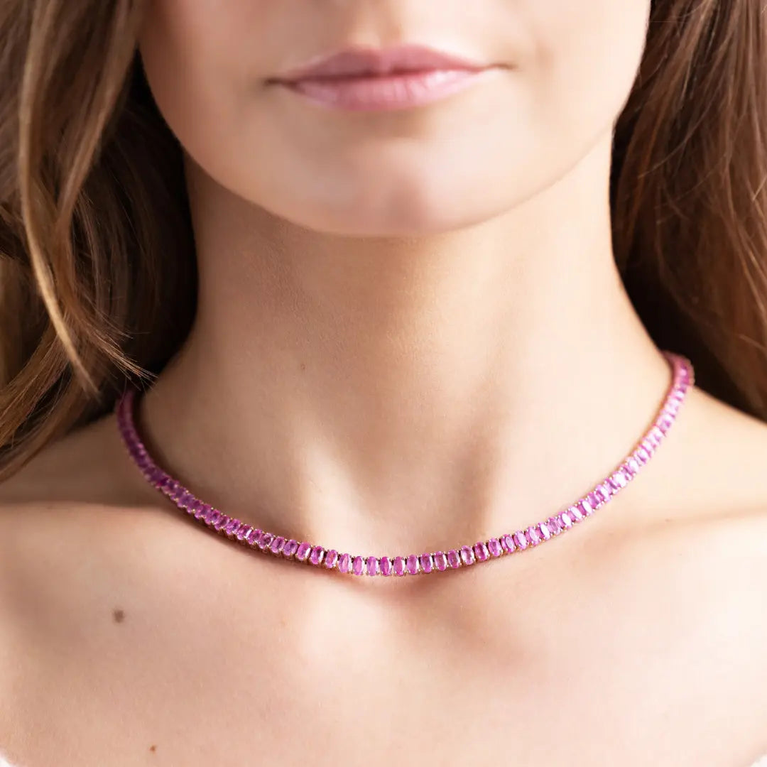 Amanda Pink Sapphire Tennis Necklace-Princess Jewelry Shop