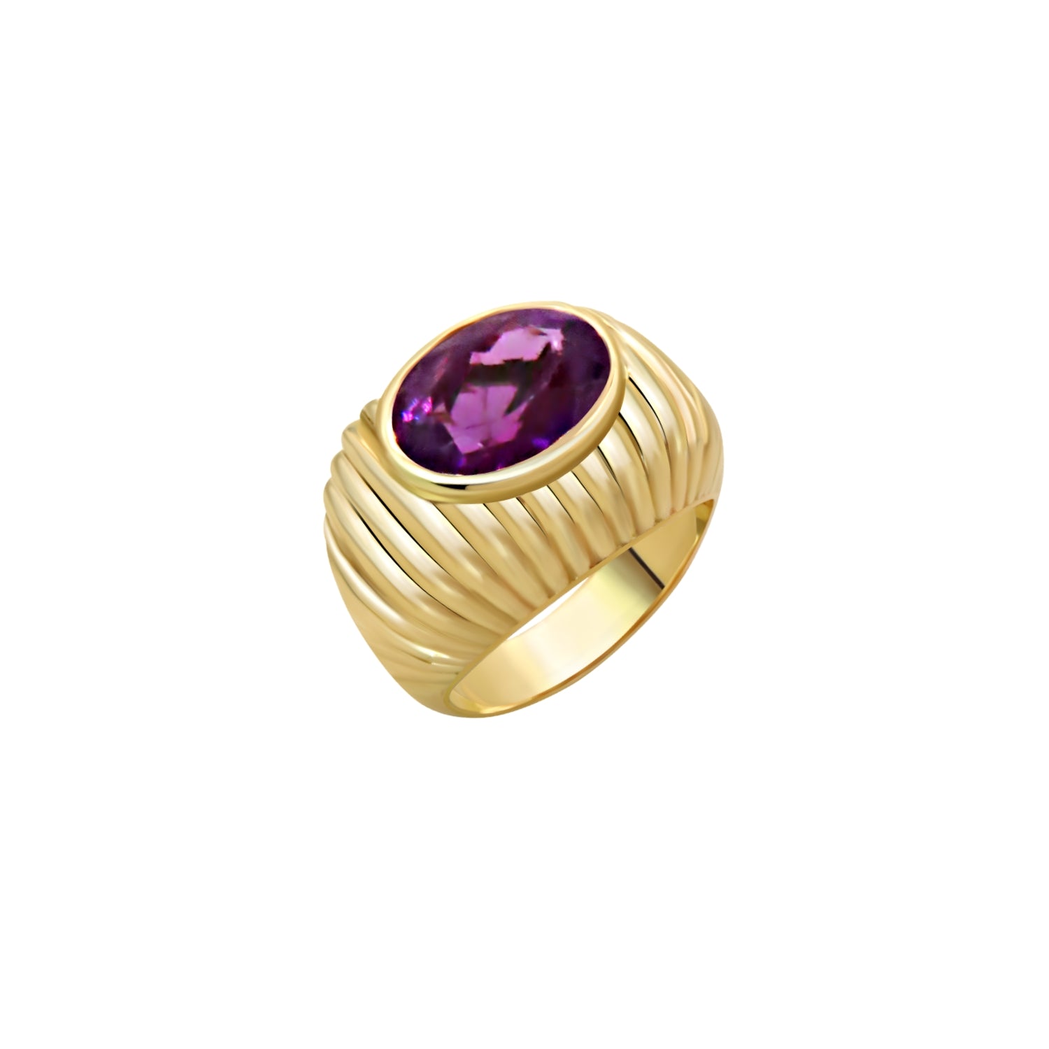 Amethyst Clau Ring in 18K yellow gold with ribbed design