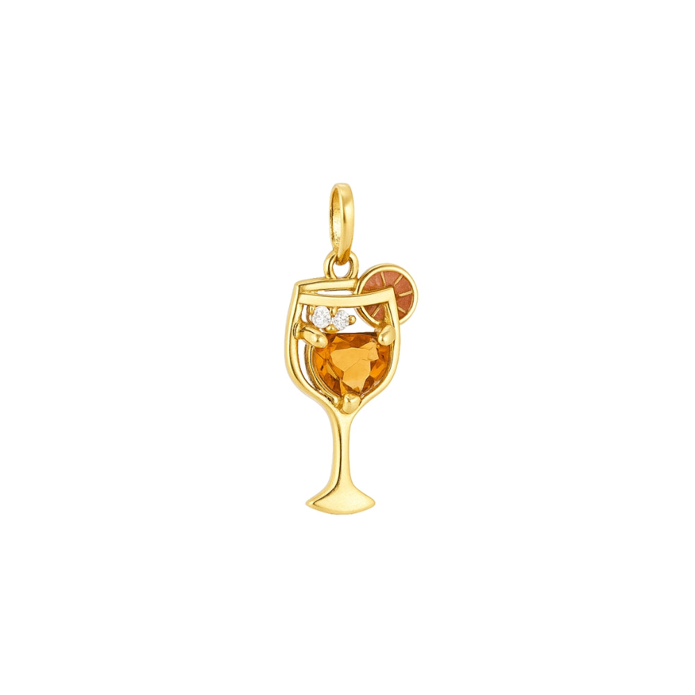 Aperol Spritz Cocktail Pendant in 18K Yellow Gold with Citrine and Diamonds