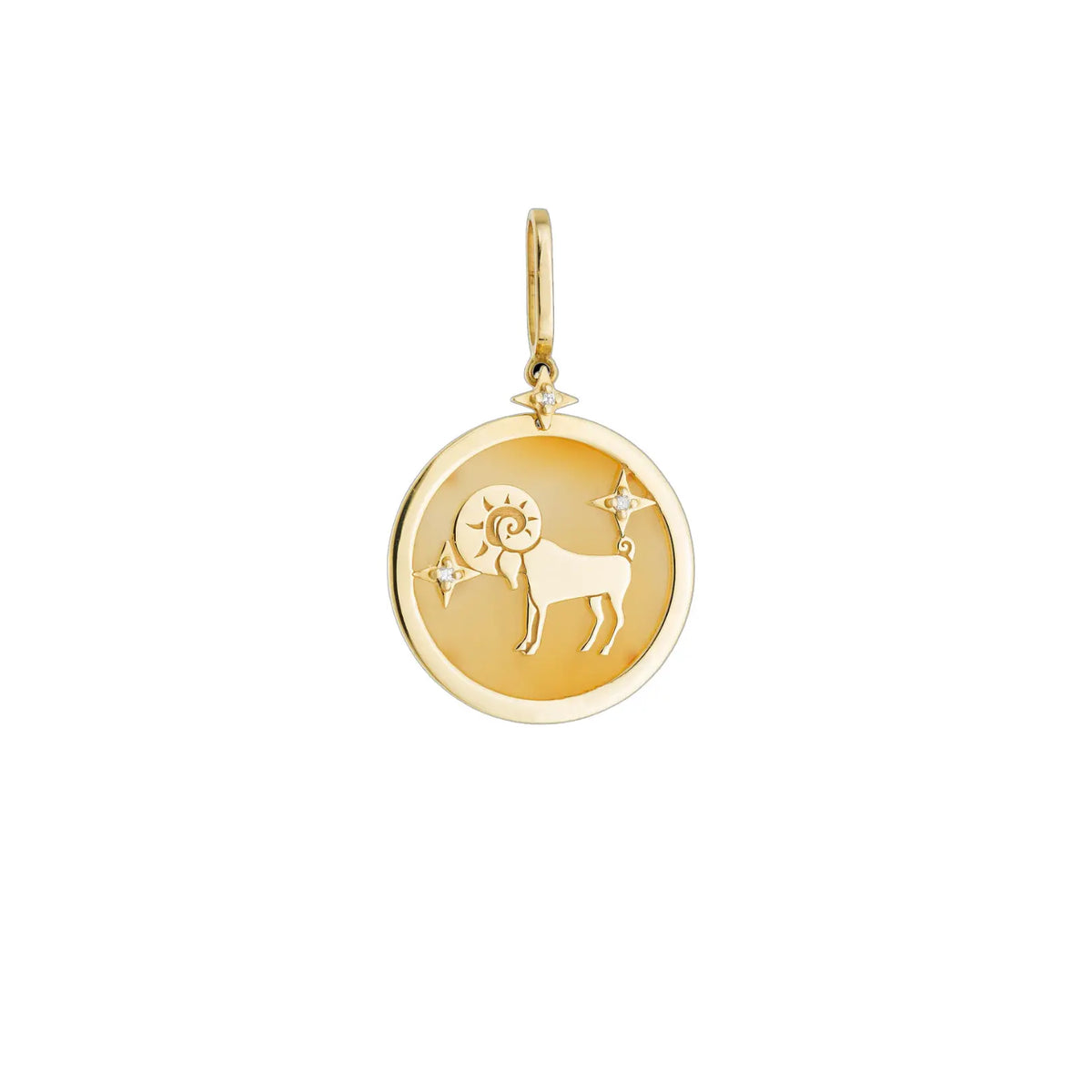 Aries Zodiac Pendant with Orange Quartz & Diamonds in 18K Yellow Gold | JJ Jewelry Miami