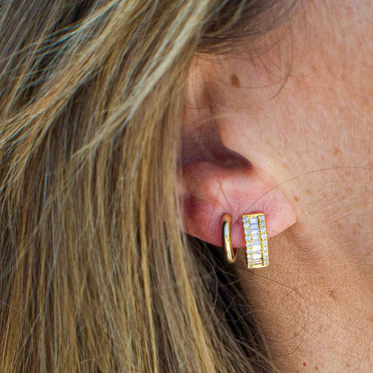 Baguette and Pavé Diamond Hoop Earrings-Princess Jewelry Shop