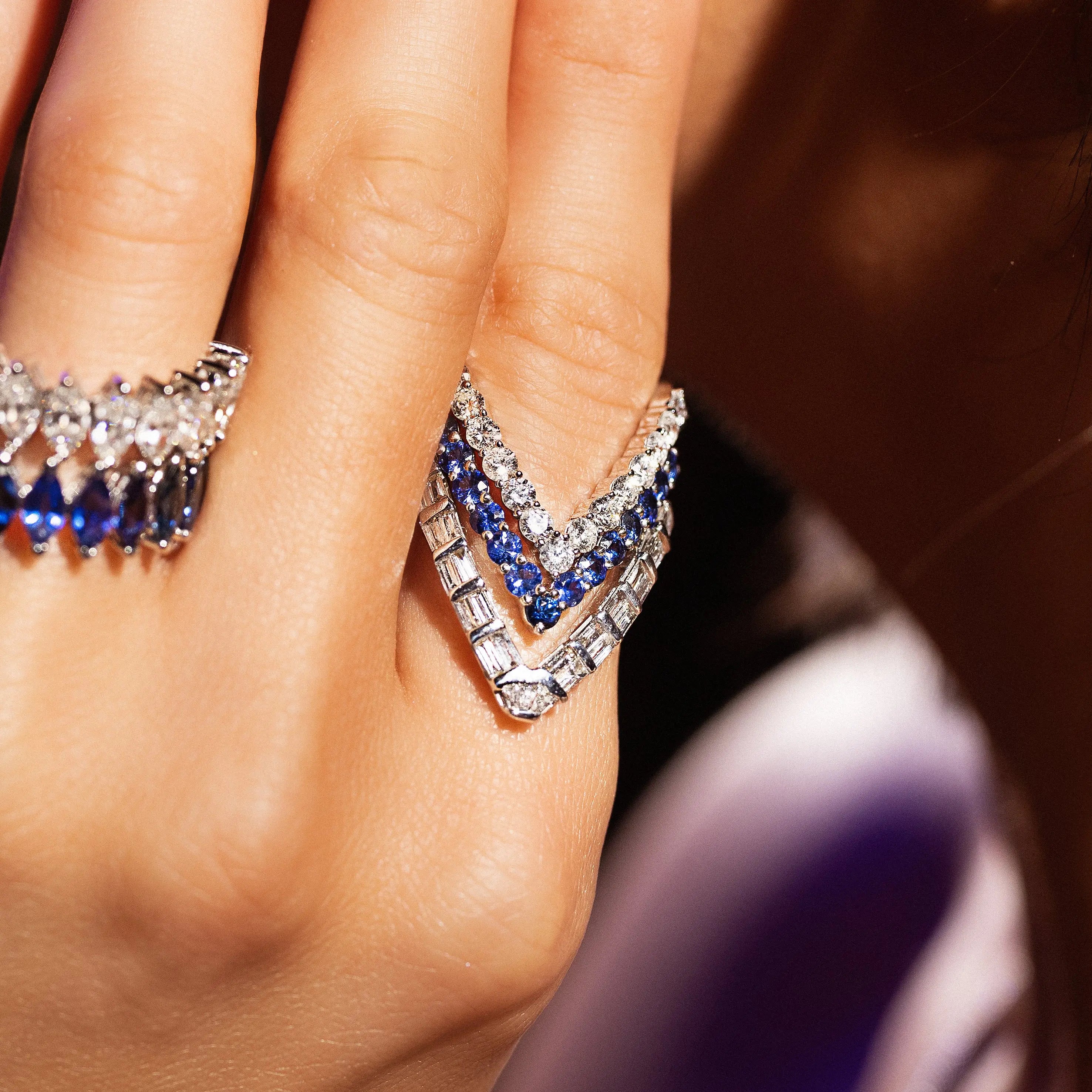 Blue Sapphire V Ring-Princess Jewelry Shop