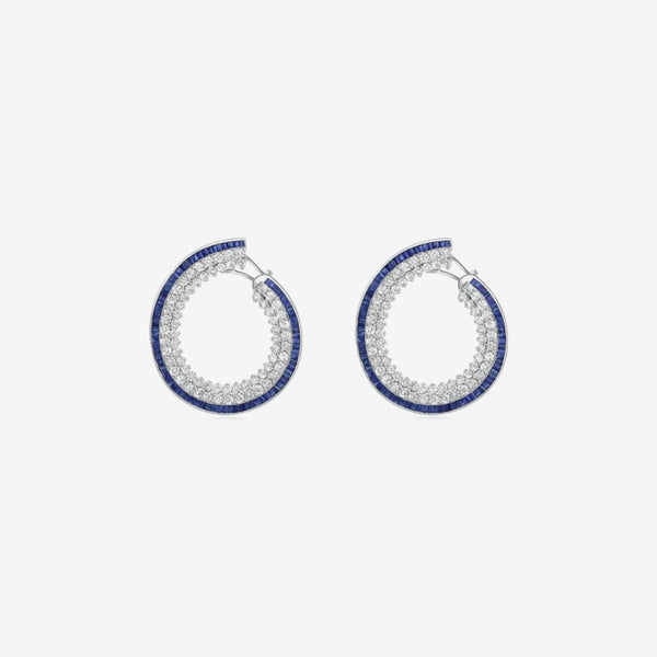 Blue Sapphire and Diamond Garland Earrings in 18K White Gold, gray background | JJ Jewelry Miami