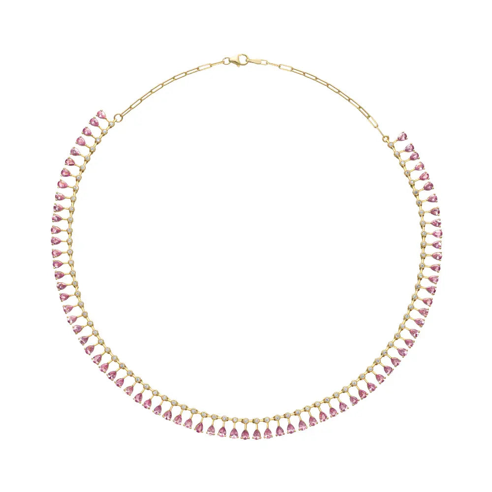 Brianna diamond and pink sapphire floating necklace in 14K yellow gold by JJ Jewelry