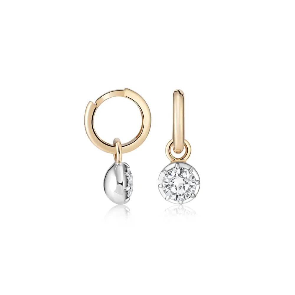 Diamond Charm Hoop Earrings in 18K Two-Tone Gold | JJ Jewelry Miami