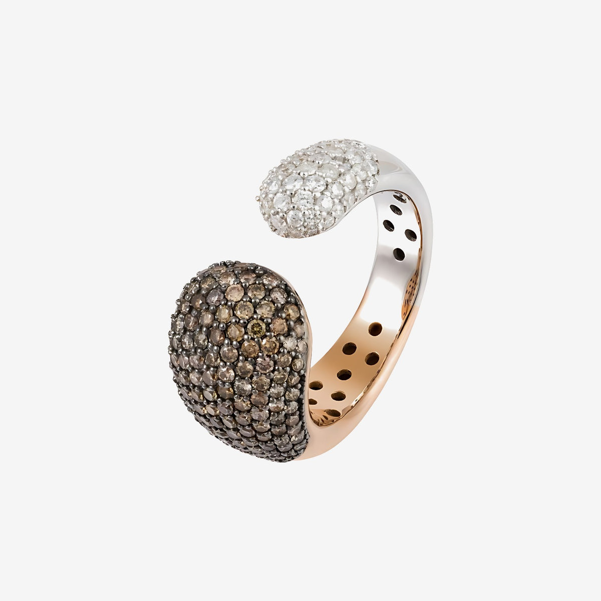 Brown and White Diamond Open Ring in 18K Two-Tone Gold | JJ Jewelry
