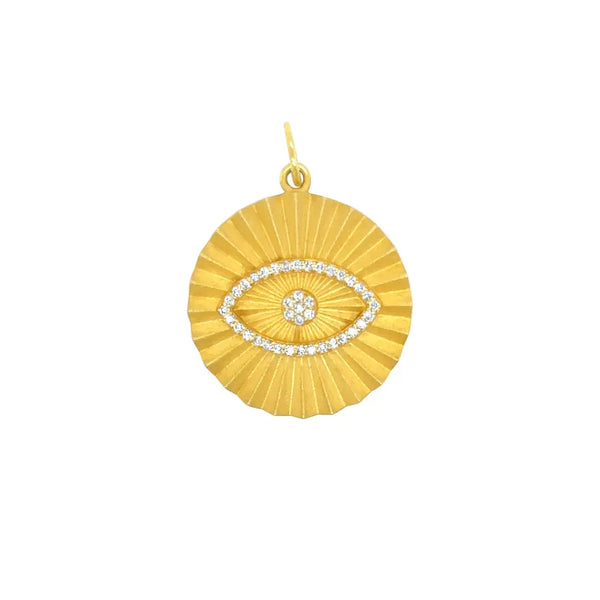 Brushed Gold Diamond Eye Pendant in 14K Yellow Gold | JJ Jewelry Miami