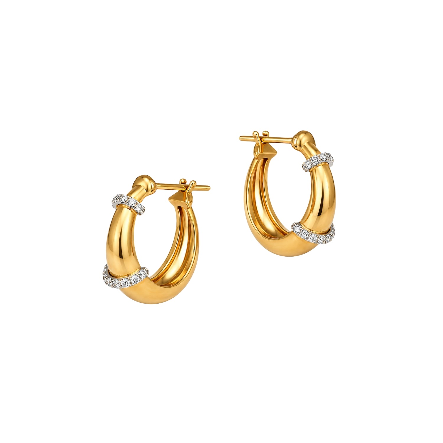 Buoy diamond hoop earrings in 18K yellow gold | JJ Jewelry