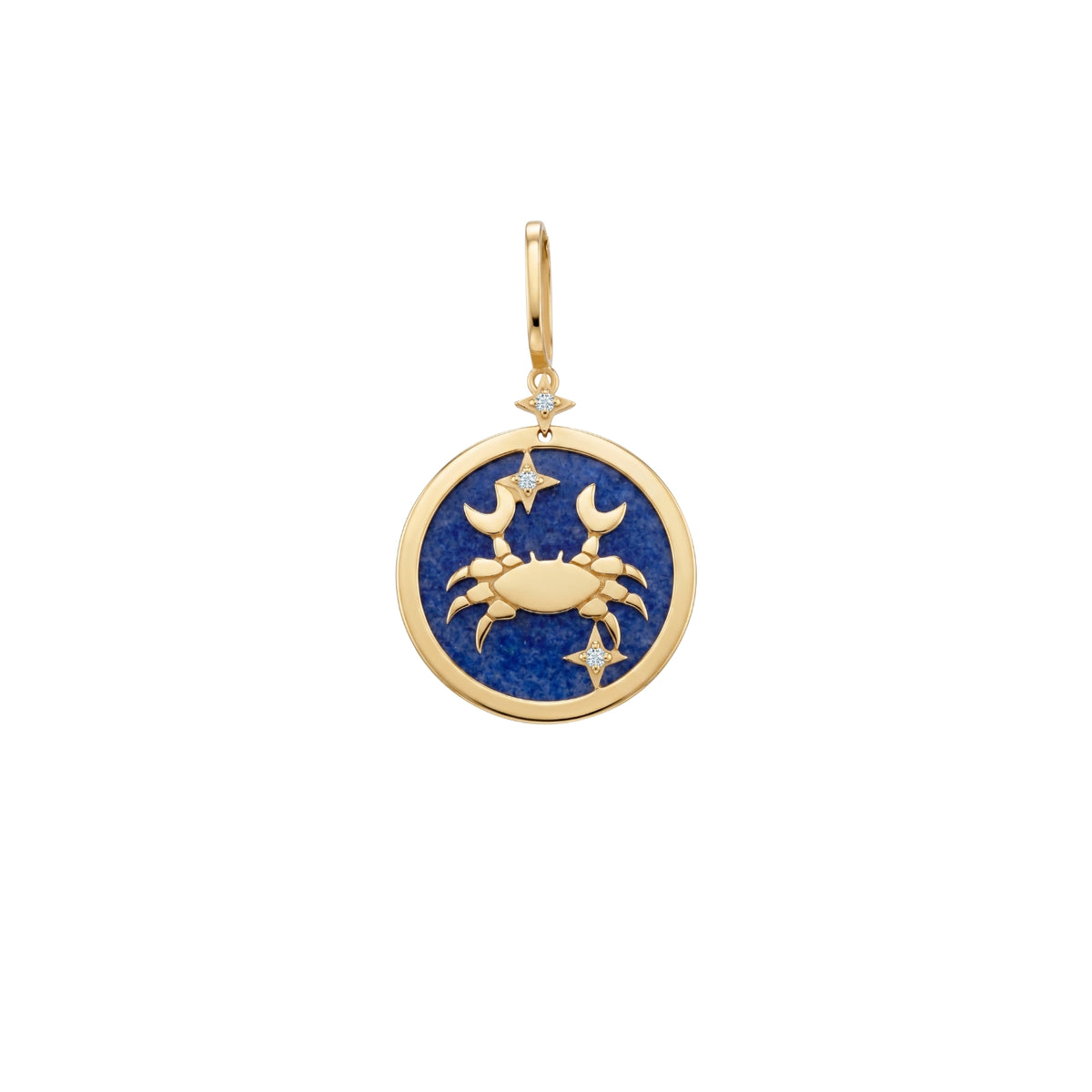 Cancer Zodiac Pendant with Blue Quartz & Diamonds in 18K Yellow Gold | JJ Jewelry Miami