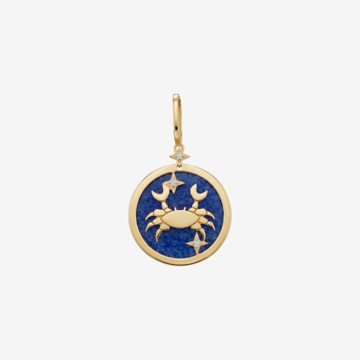 Cancer Zodiac Pendant with Blue Quartz & Diamonds in 18K Yellow Gold, view 2 | JJ Jewelry Miami