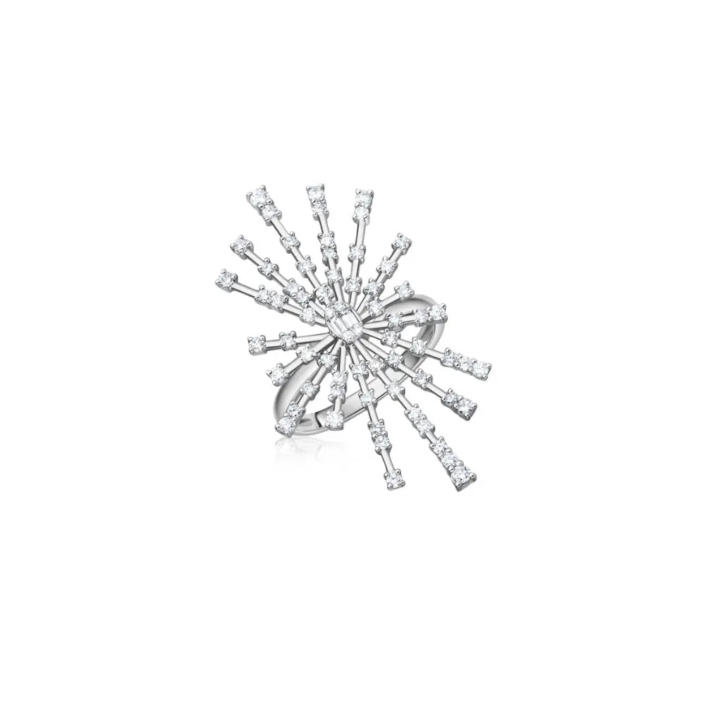 Celestial Comet Emerald-Cut Diamond Burst Ring | JJ Jewelry Miami