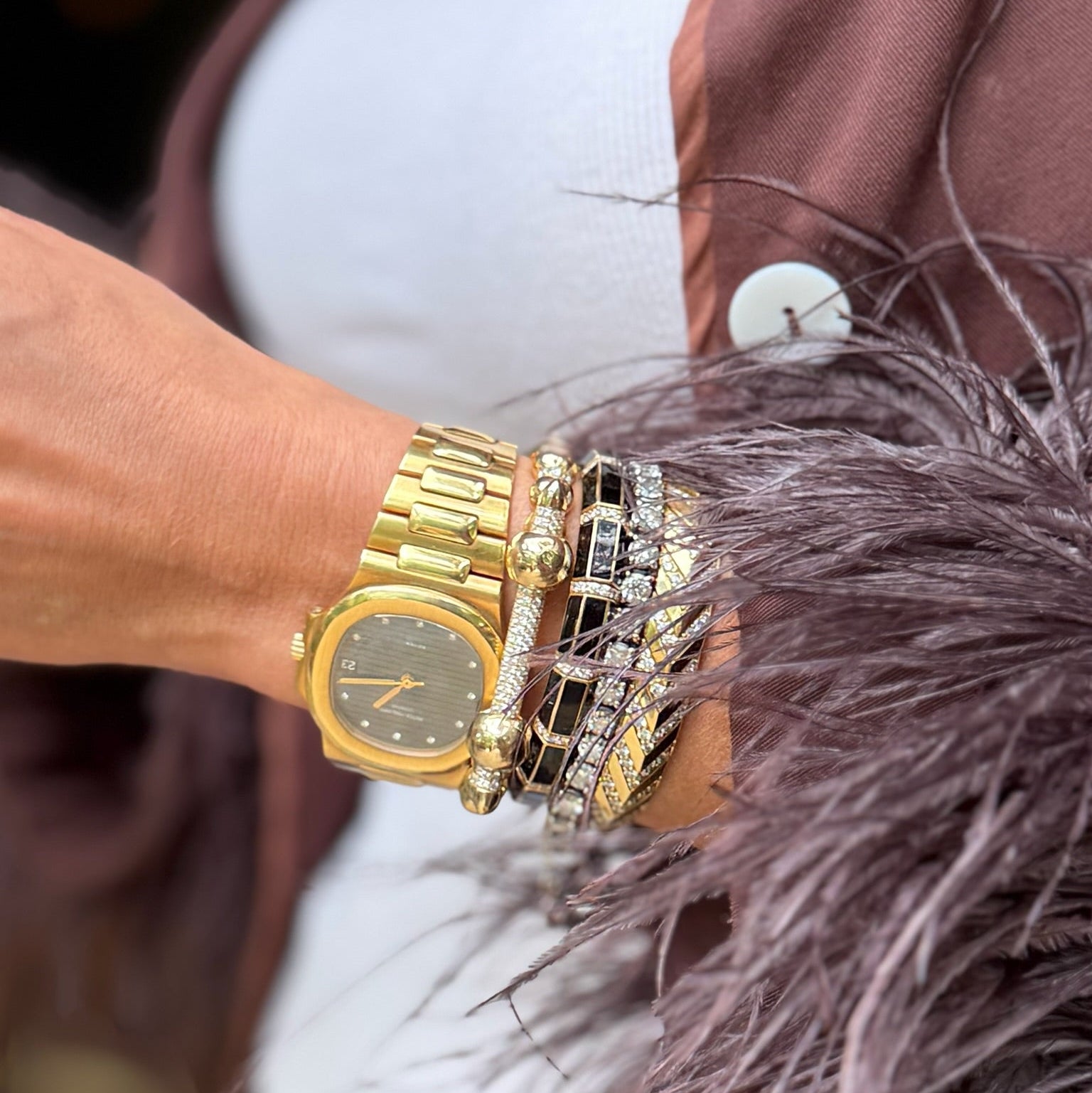 Chevron Diamond Flexible Bangle Bracelet in Yellow Gold