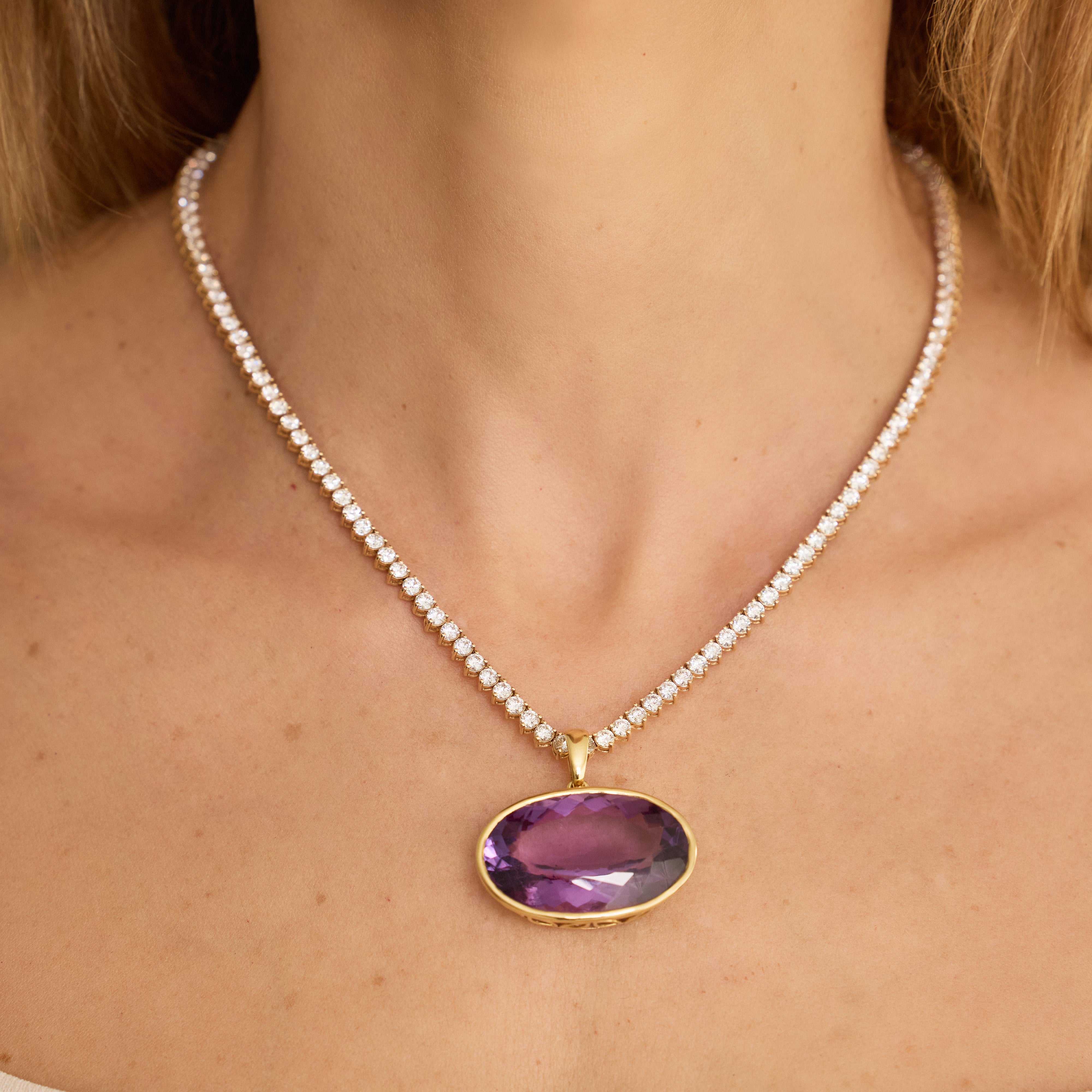 Claudia Round Brilliant Diamond Tennis Necklace in 18K White Gold