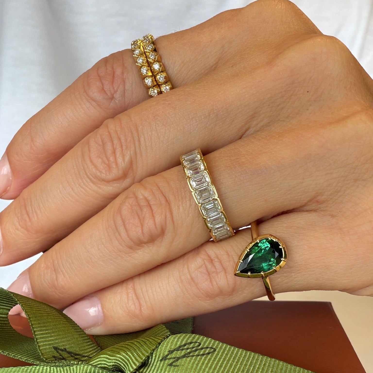 Green Tourmaline Pear Ring in 18K Yellow Gold