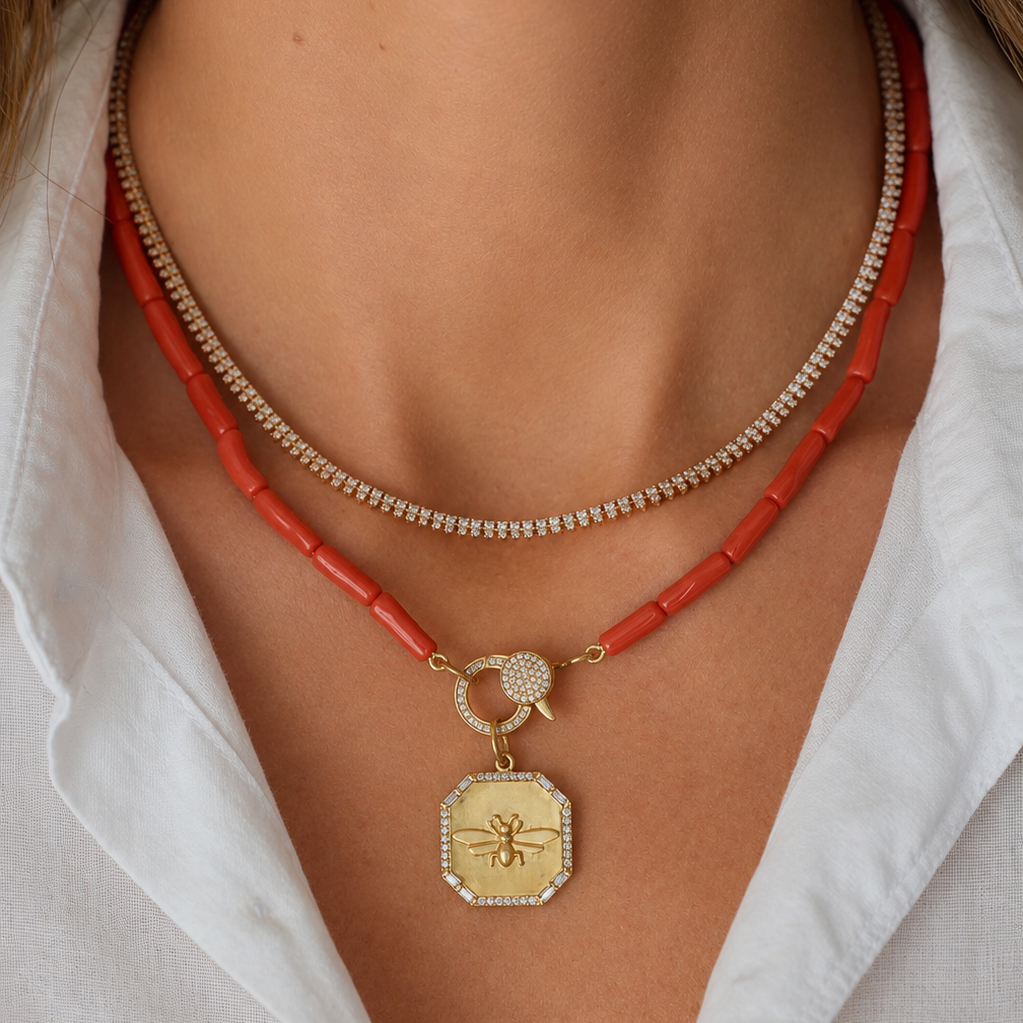 Coral Tube Diamond Necklace