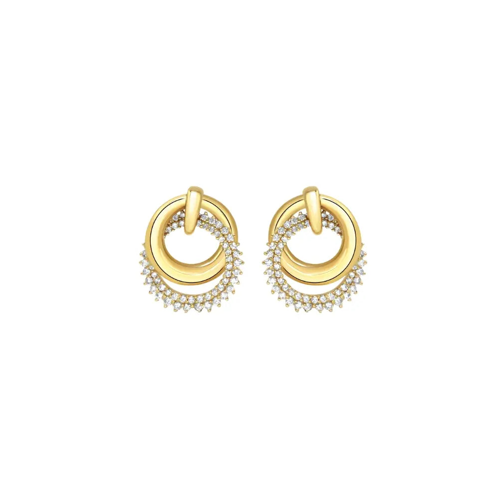 Crossover circle diamond earrings in 18K yellow gold by JJ Jewelry