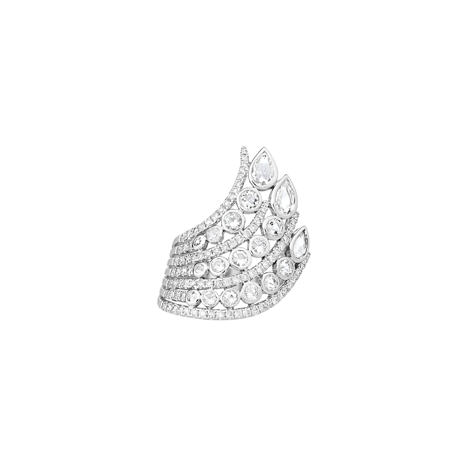 Crown Rising Pear Diamond Cocktail Ring 18K Gold | JJ Jewelry Miami
