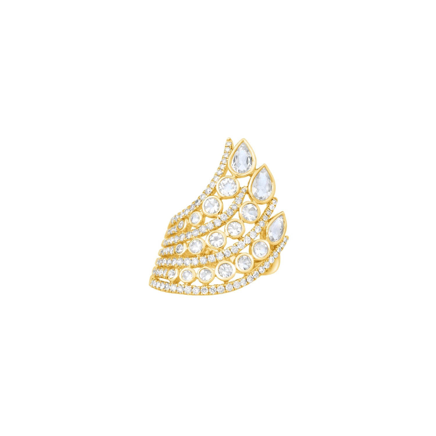 Crown Rising Pear & Round Diamond Cocktail Ring in 18K Gold