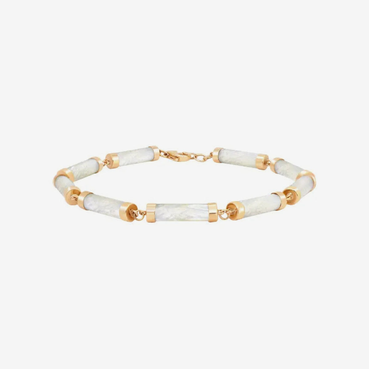 Cylinder Link Gemstone Bracelet in Yellow Gold with Mother of Pearl | JJ Jewelry