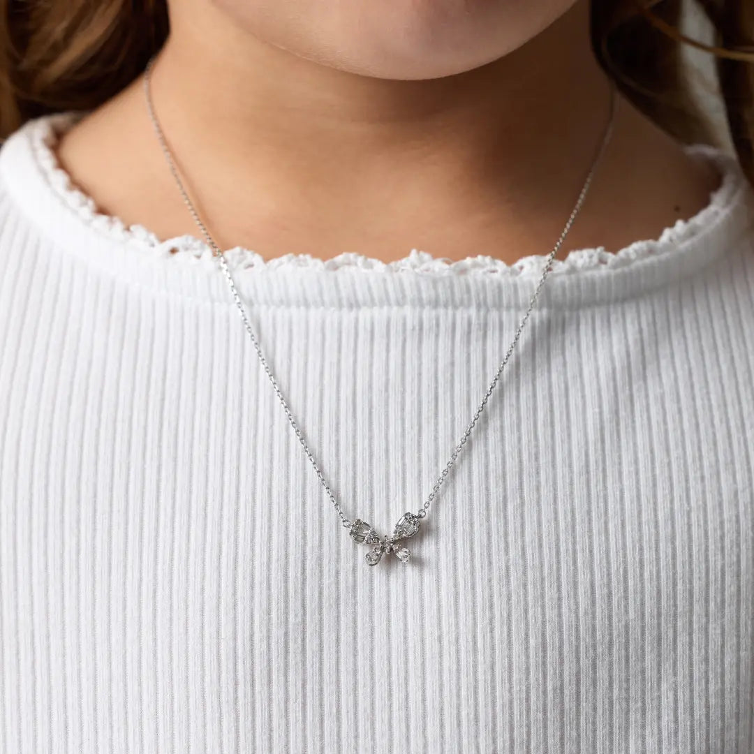 Diamond Butterfly Pendant Necklace in 18K White Gold | JJ Jewelry Miami