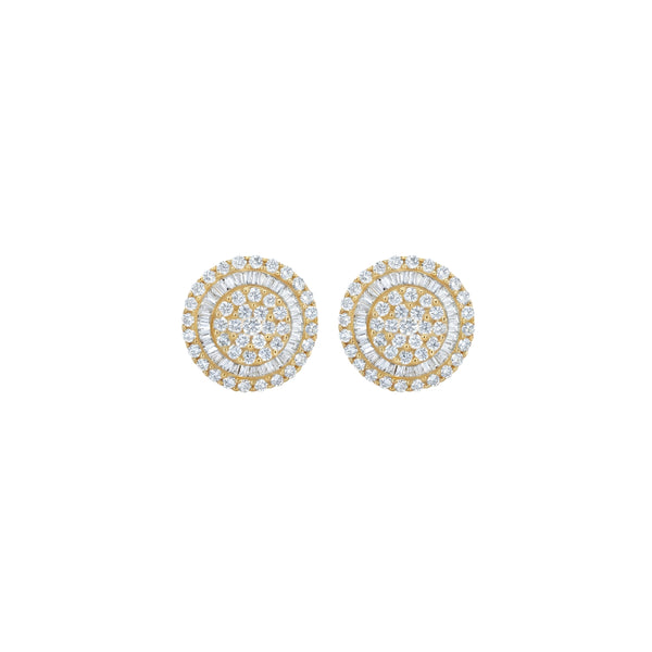 Diamond Cluster Stud Earrings in 18K Yellow Gold | JJ Jewelry Miami