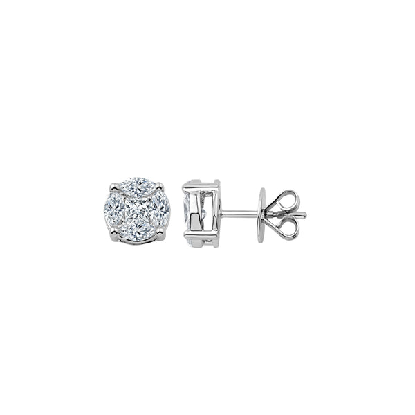 Diamond Miracle Mosaic Stud Earrings in 18K Gold | JJ Jewelry Miami