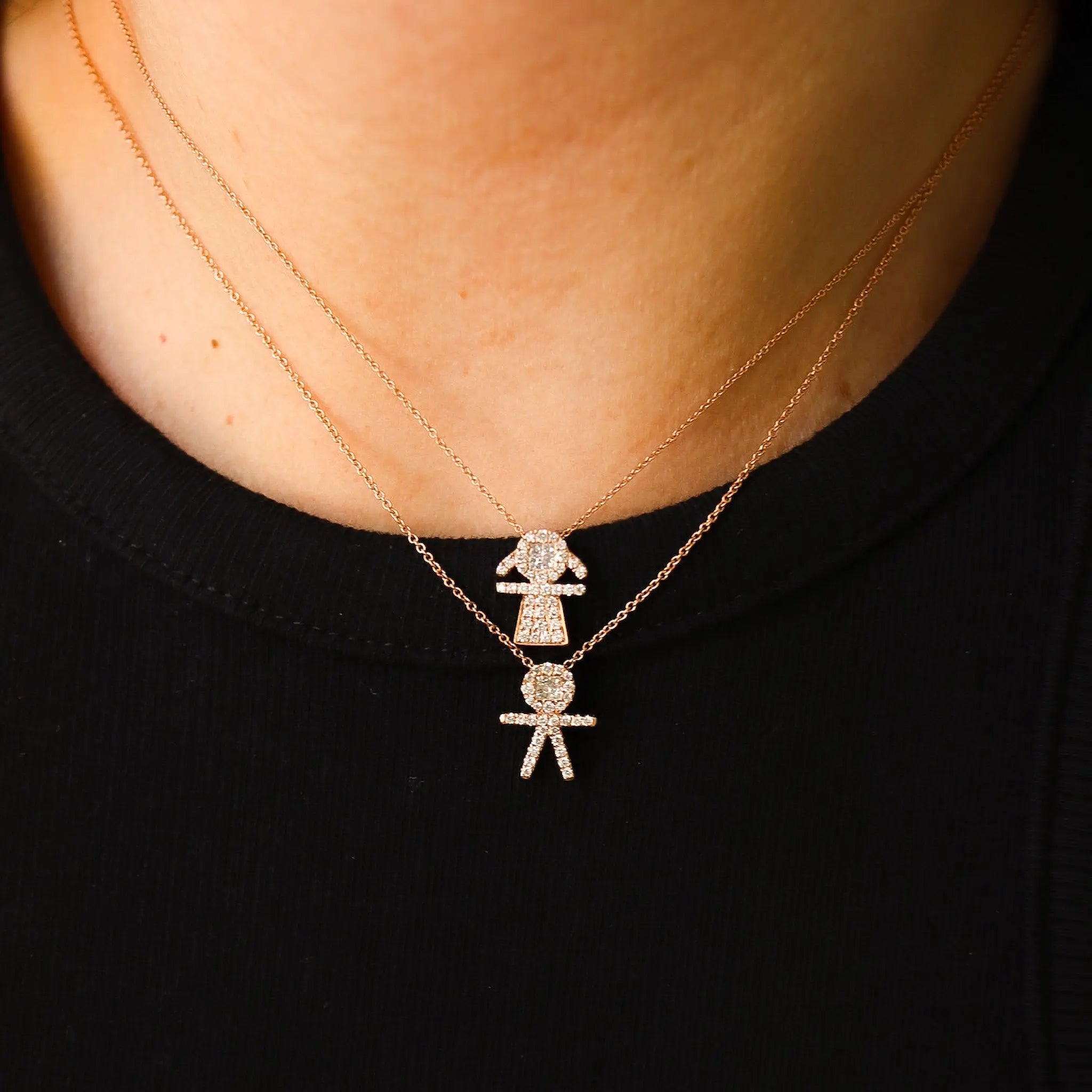 Diamond Pavé Girl Pendant Necklace in 18K Gold | JJ Jewelry Miami