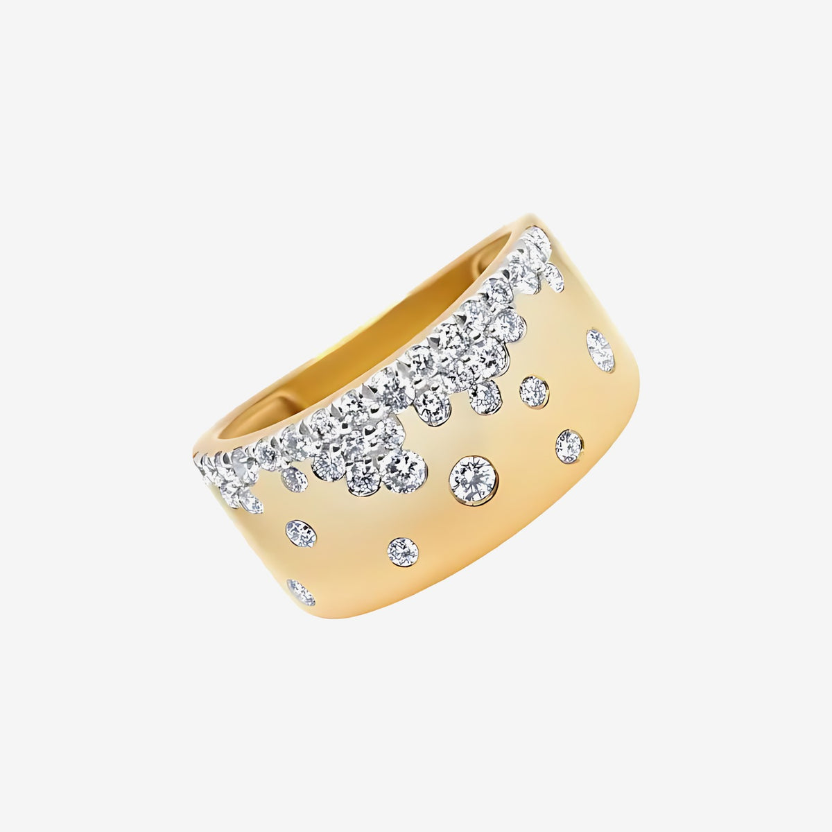Diamond Stardust Wide Band Ring in 18K Yellow Gold | JJ Jewelry