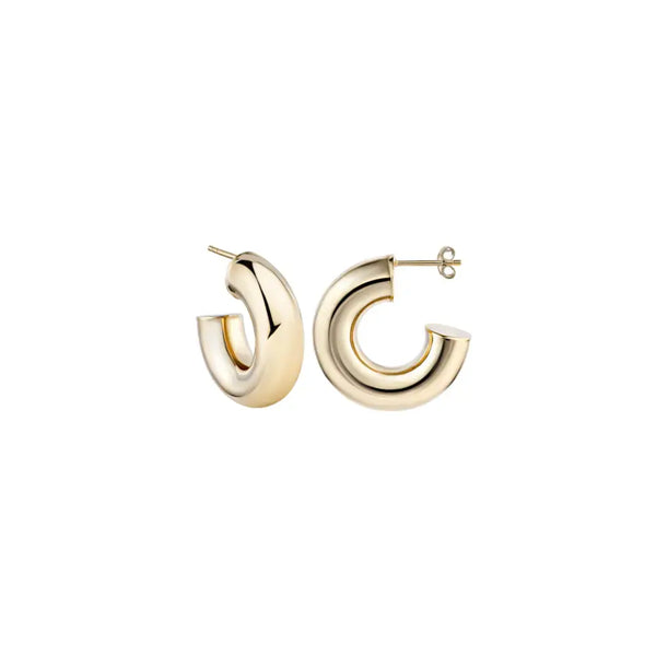 Domed Hoop Earrings in 14K Yellow Gold | JJ Jewelry Miami