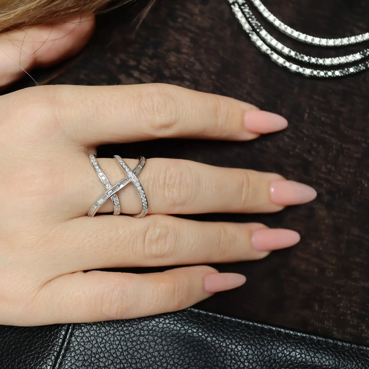 Double Cross Diamond Cocktail Ring, lifestyle view 2 | JJ Jewelry