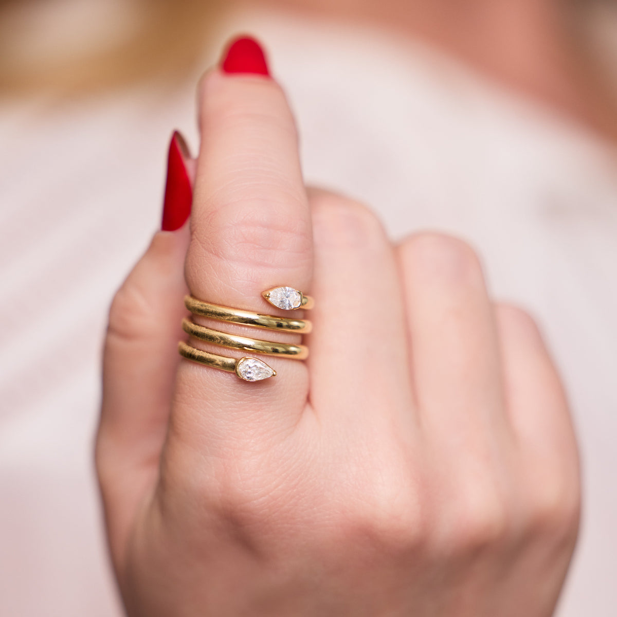 Double Pear Diamond Spiral Ring, lifestyle view 1 | JJ Jewelry