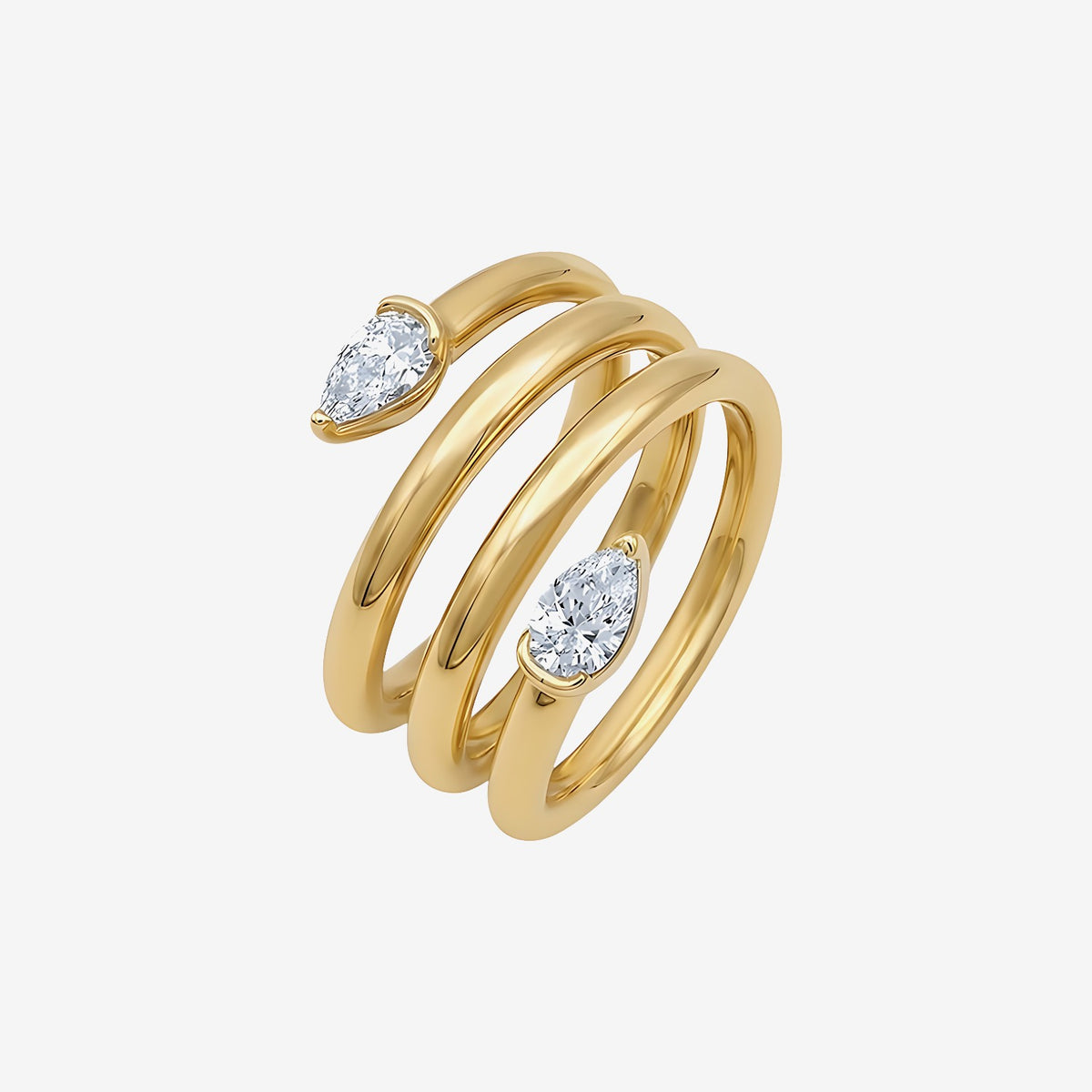 Double Pear Diamond Spiral Ring in 18K Yellow Gold | JJ Jewelry