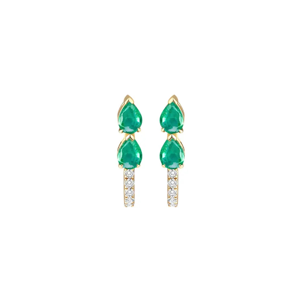 Double Pear Emerald & Diamond Drop Earrings in 18K Gold | JJ Jewelry Miami