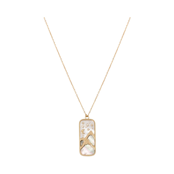 Earth Element Pendant with Mother-of-Pearl and Diamonds in 18K Yellow Gold | JJ Jewelry Miami