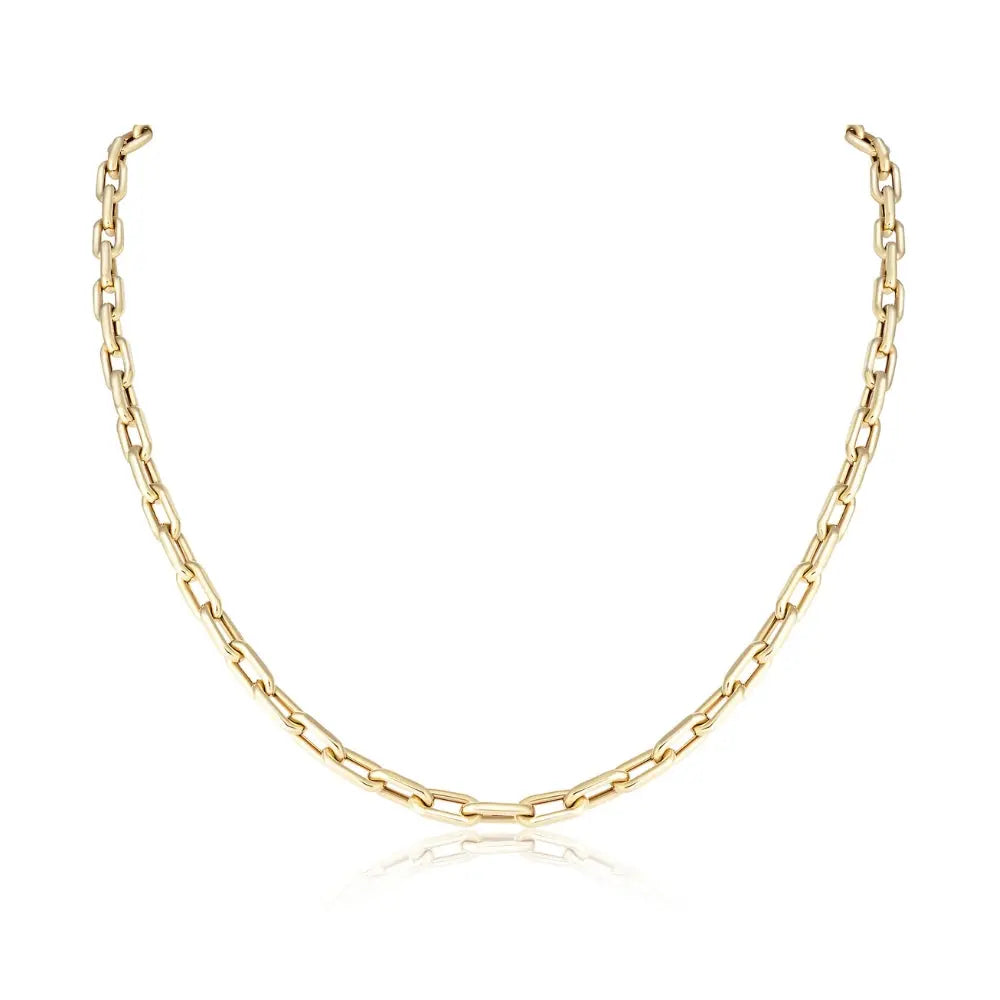 Elongated Oval Link Chain Necklace in 14K Yellow Gold | JJ Jewelry Miami