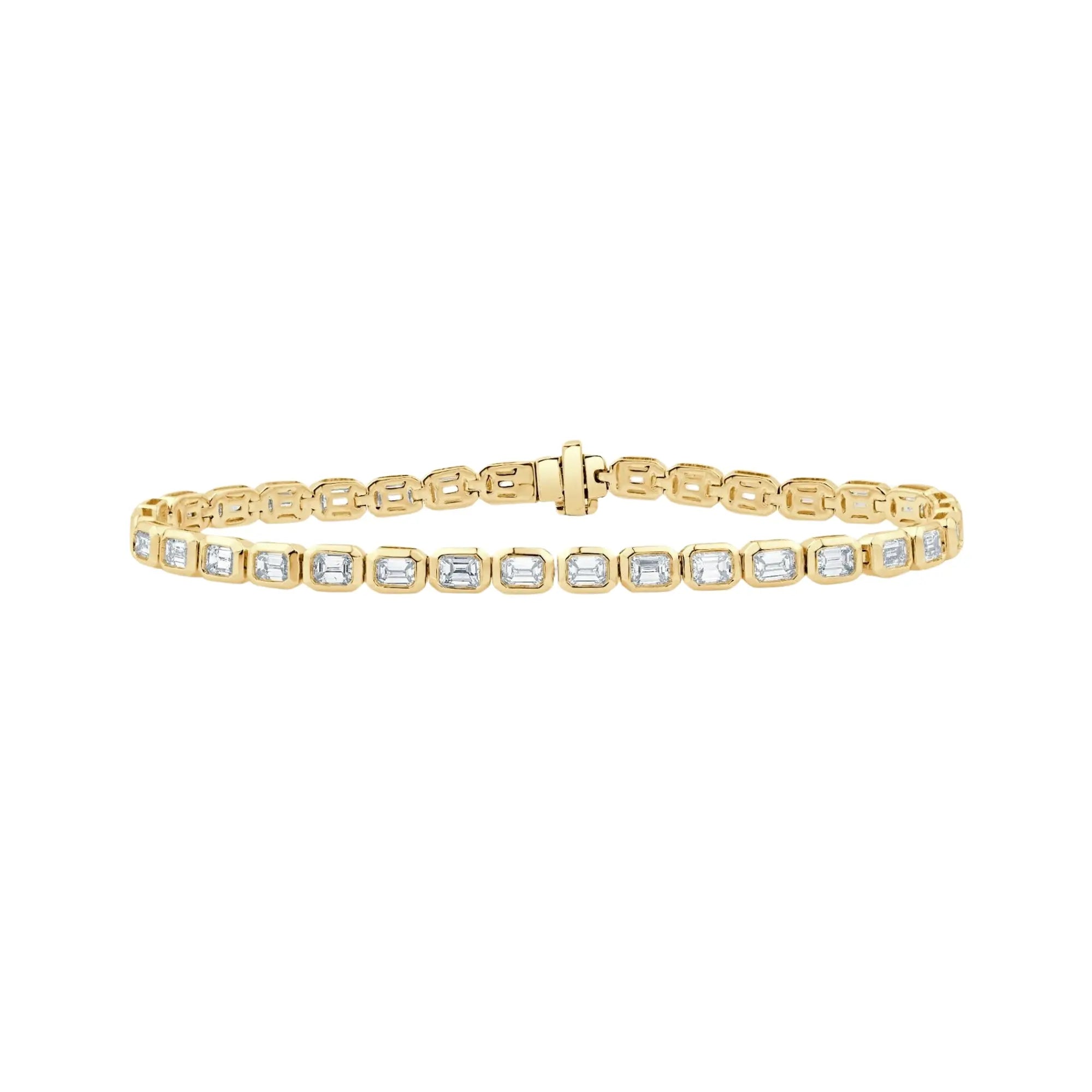 Emerald-Cut Bezel Diamond Bracelet in 18K Yellow Gold | JJ Jewelry Miami