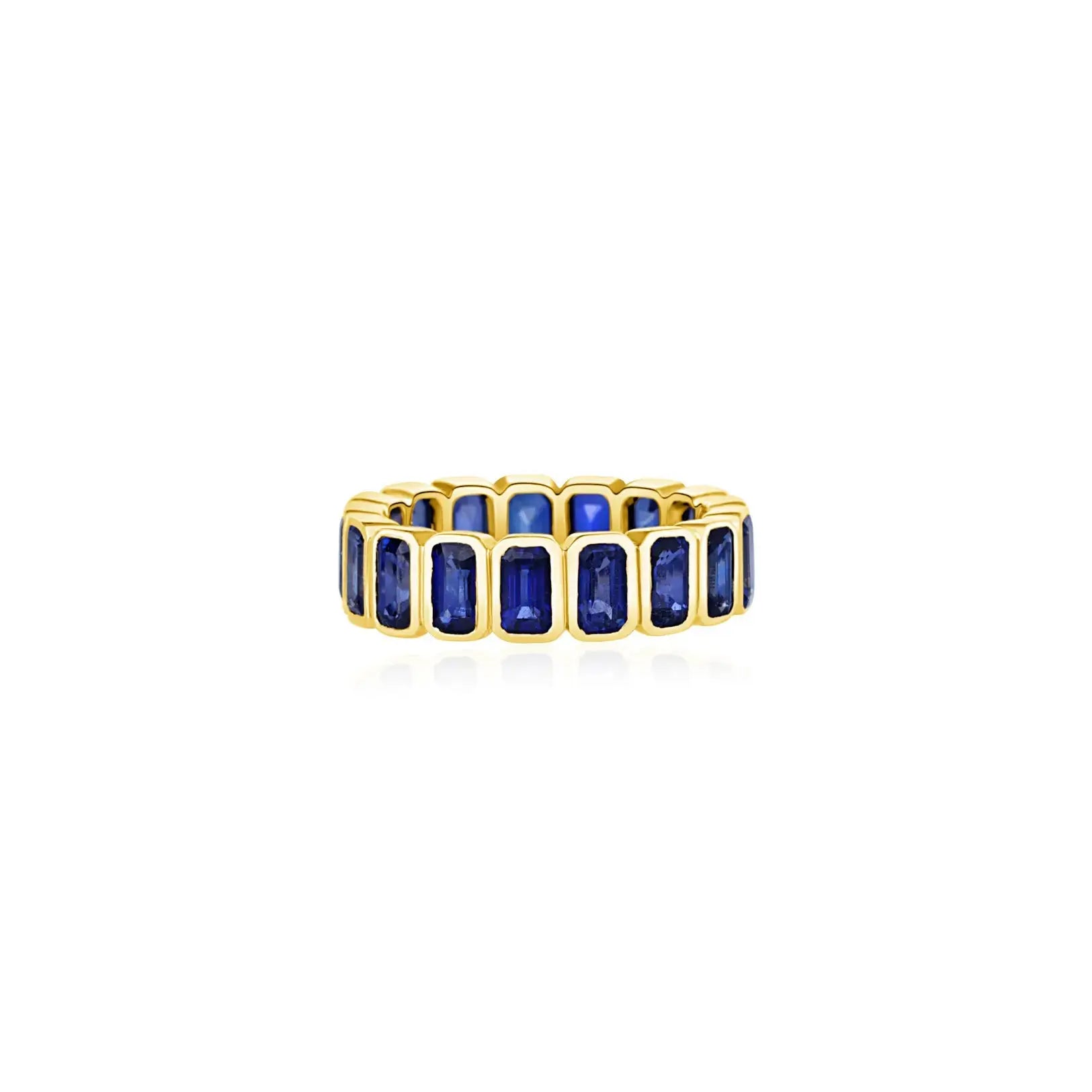 Emerald Cut Blue Sapphire Eternity Band 14K Gold | JJ Jewelry Miami