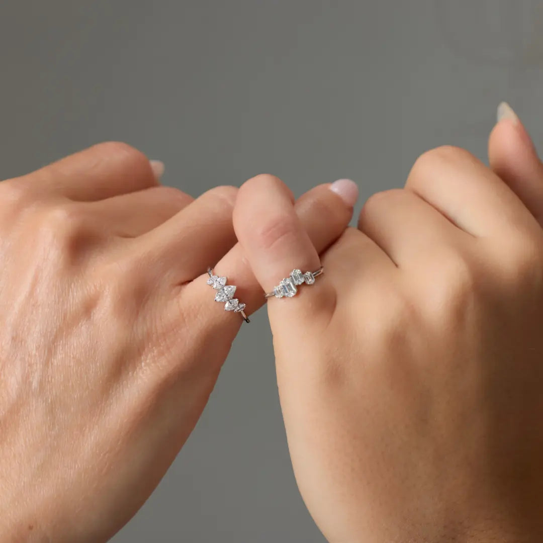 Emerald-Cut Diamond Cluster Pinky Ring in 18K Gold | JJ Jewelry Miami