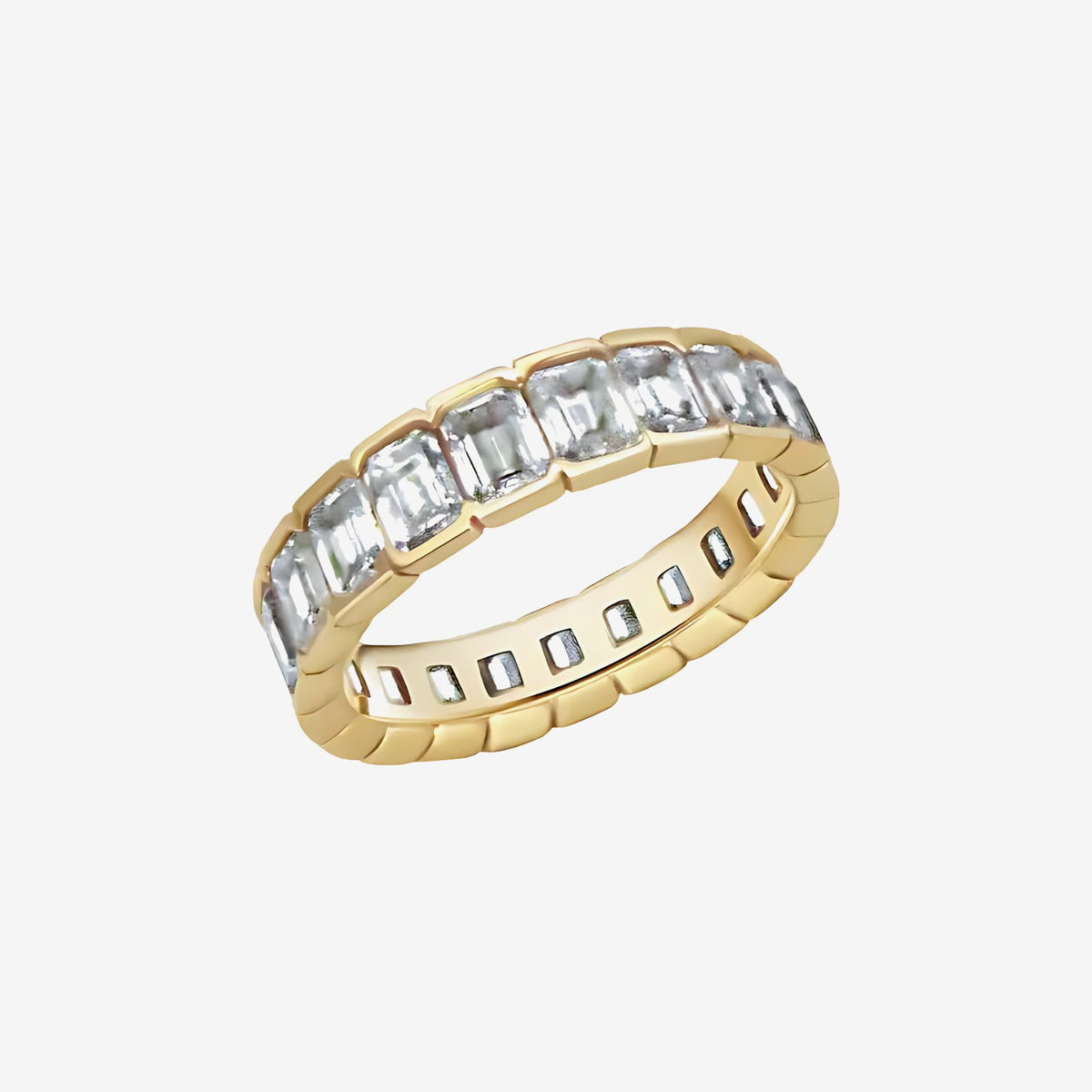 Emerald-Cut Diamond Eternity Band in 18K Yellow Gold | JJ Jewelry