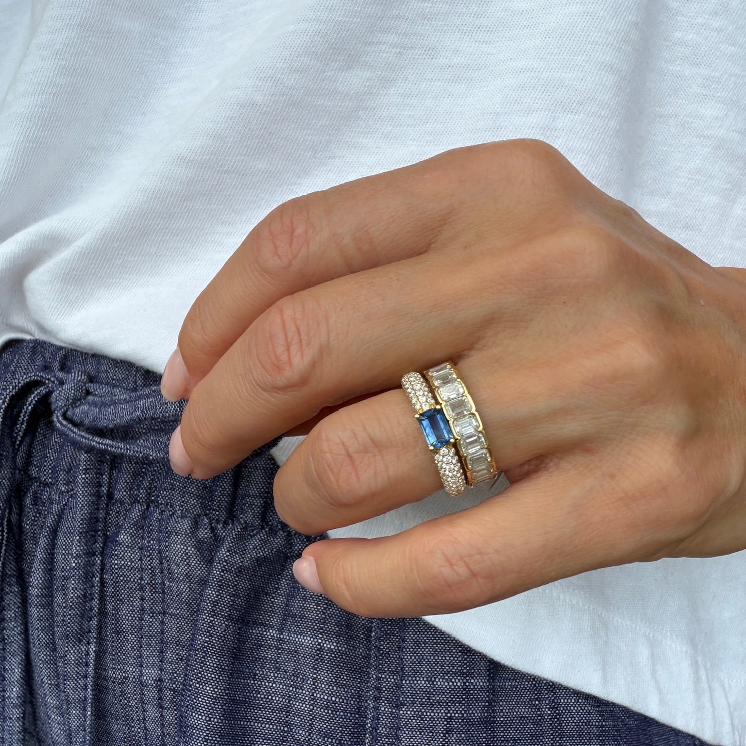 Emerald Cut Diamond Eternity Ring in 18K Yellow Gold
