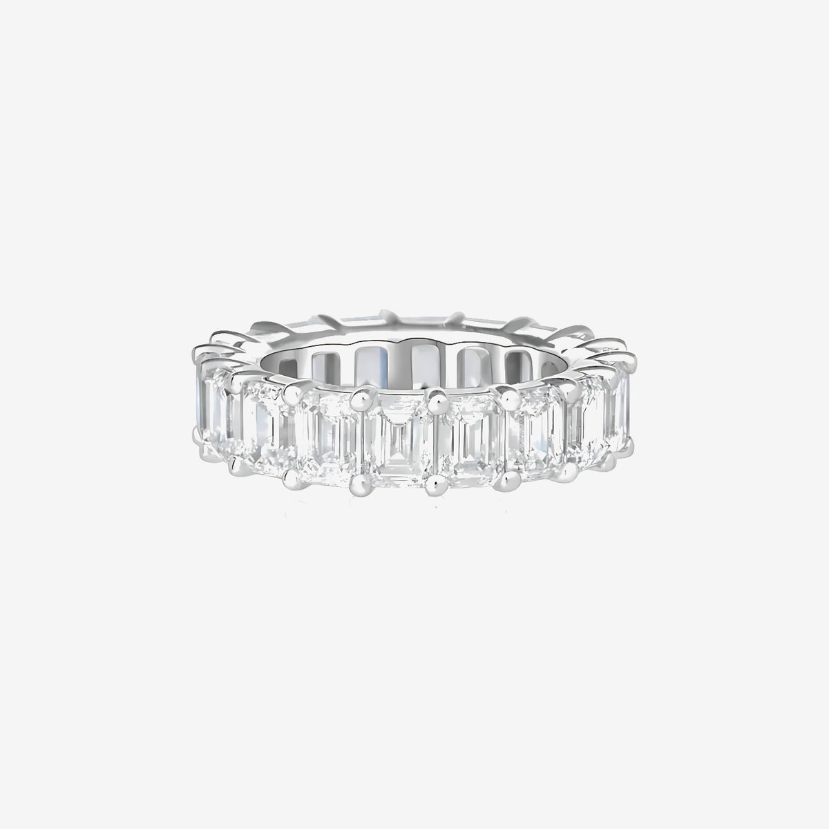 Emerald-Cut Diamond Full Eternity Band in 18K White Gold | JJ Jewelry