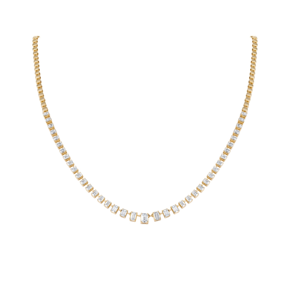 Emerald-Cut Diamond Tennis Necklace 14K Yellow Gold | JJ Jewelry Miami